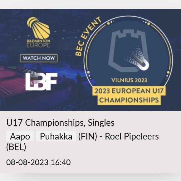 AAPO PUHAKKA (FIN) - ROEL PIPELEERS (BEL) MEN'S SINGLES (U17)